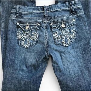 Zipper Jeans Y2K Embroidered Low Rise Rhinestone Cotton Jeans Women’s 13 Vtg